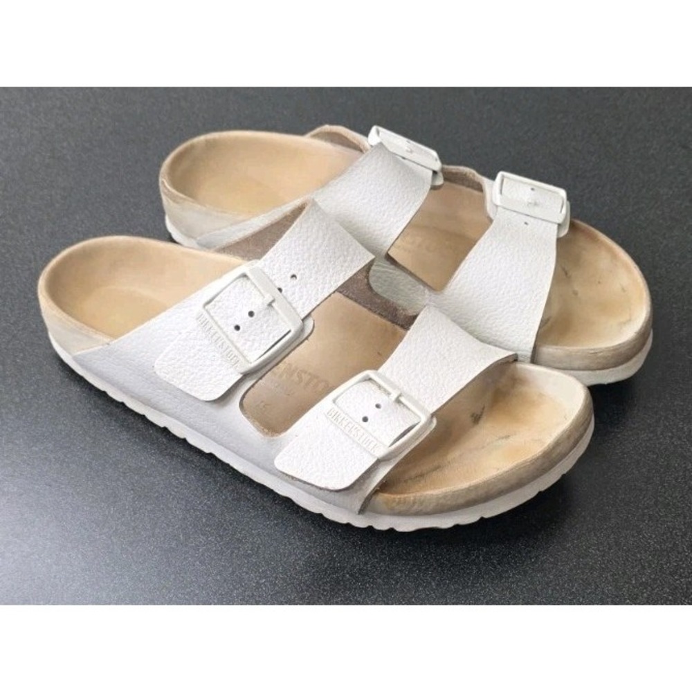 Birkenstock Arizona Buckle Women 39/8 Leather Sandal White Slip On Beach